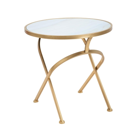 Table basse ronde en métal doré avec plateau en marbre 50x50,5 Mat Promotion