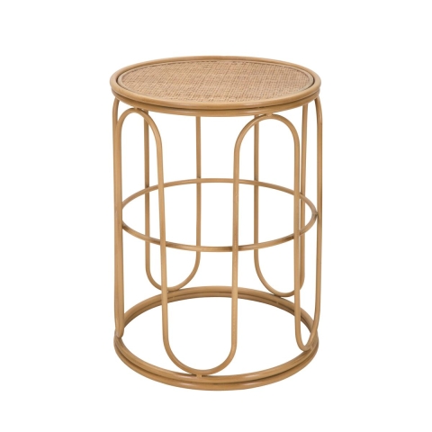 Table basse ronde en métal et rotin 55x40x40cm Samui Promotion