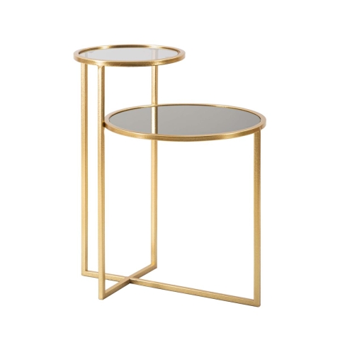 Table basse en métal doré avec 2 plateaux en verre fumé Mohana Promotion