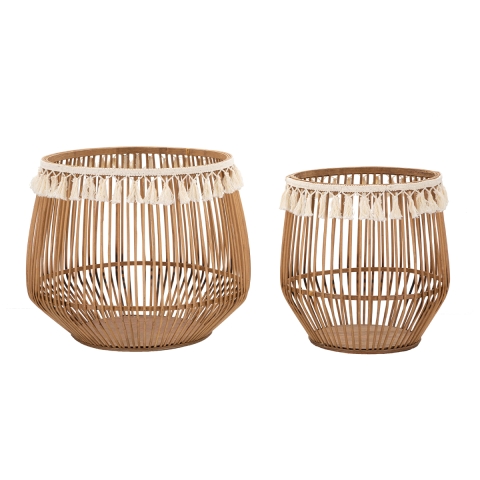 Ensemble de 2 paniers ronds en rotin et tissu Fuji Promotion