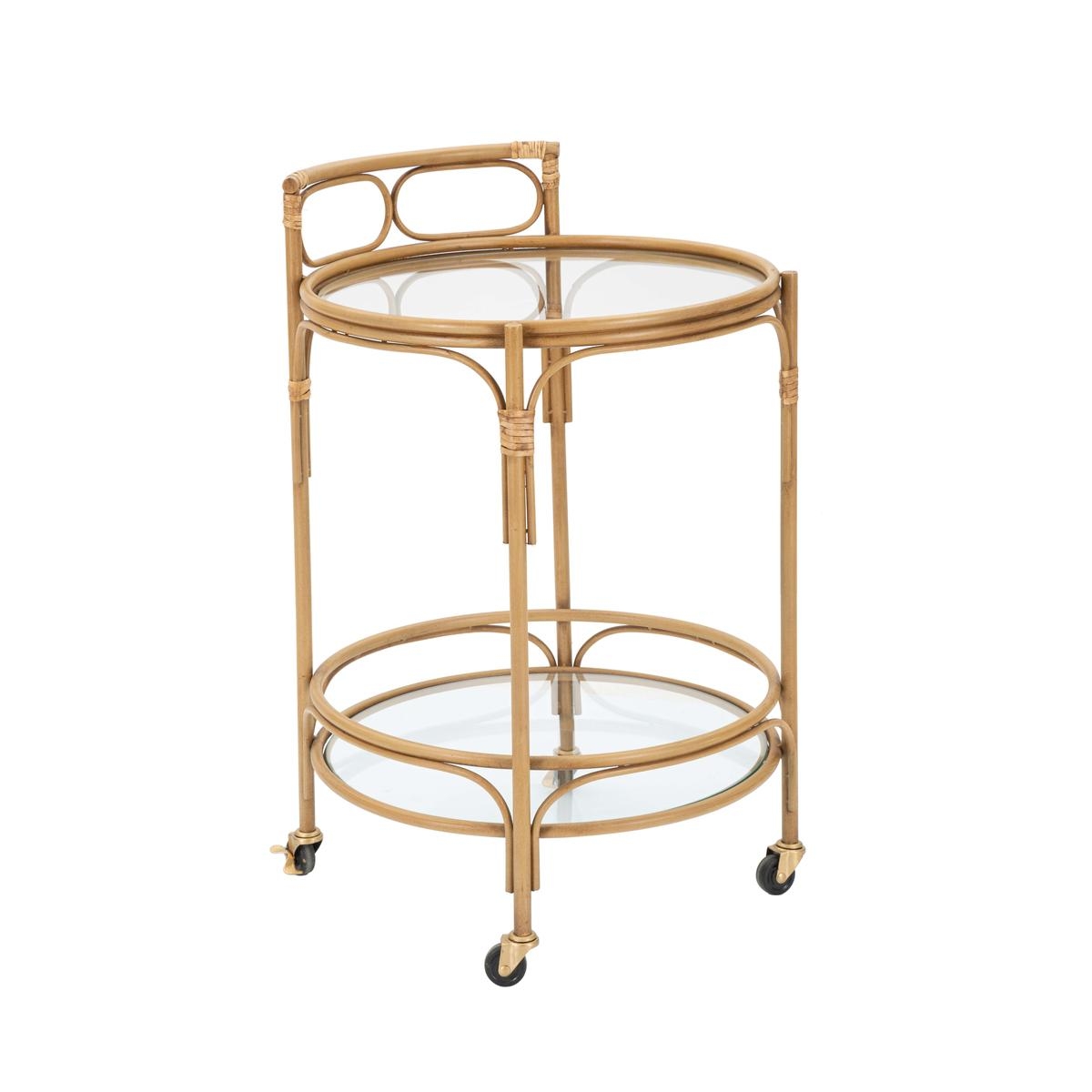 Ronde rattan serveerwagen met glazen leggers Panama Aanbieding Ronde rattan serveerwagen met glazen leggers Panama Aanbieding