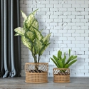 Set van 2 ronde plantenbakken van metaal en rattan Panama Verkoop