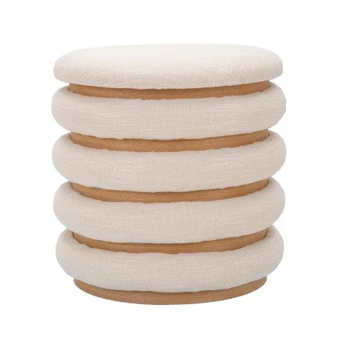 Ronde opbergpoef van hout en stof boho chic Damasco Line Aanbieding