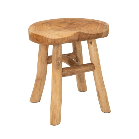 Handgemaakte houten teak kruk in etnisch rustieke stijl Sel Aanbieding