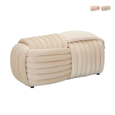 Banc pouf design moderne entrelacé en velours 90x45x45 cm Softy Promotion