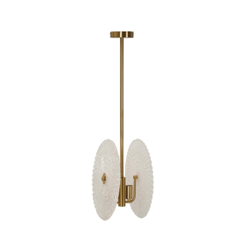 Goudkleurige metalen hanglamp met decoratieve glazen kappen Glass Aanbieding