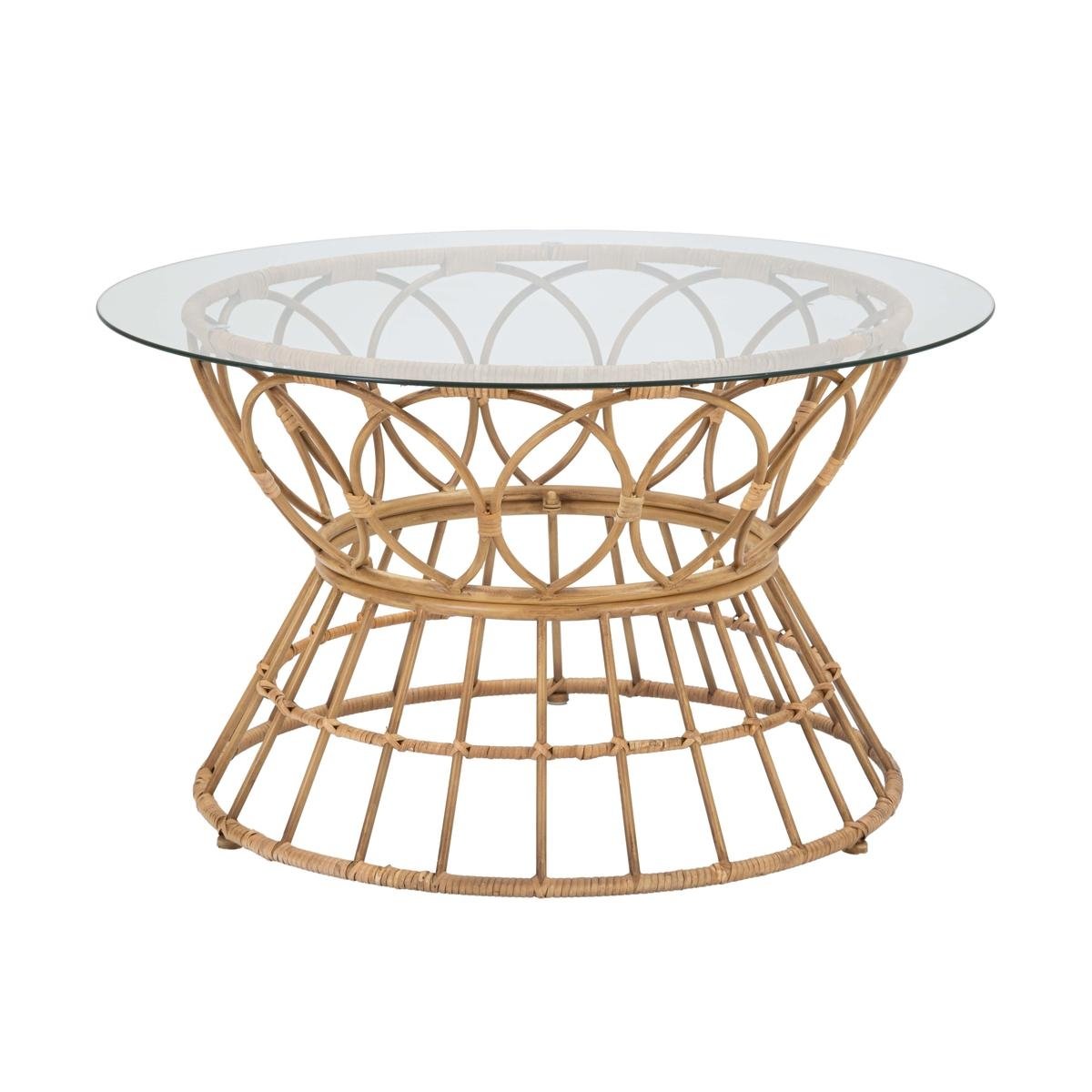 Ronde salontafel van riet en glas 75x44,5cm Panama Circle Aanbieding
