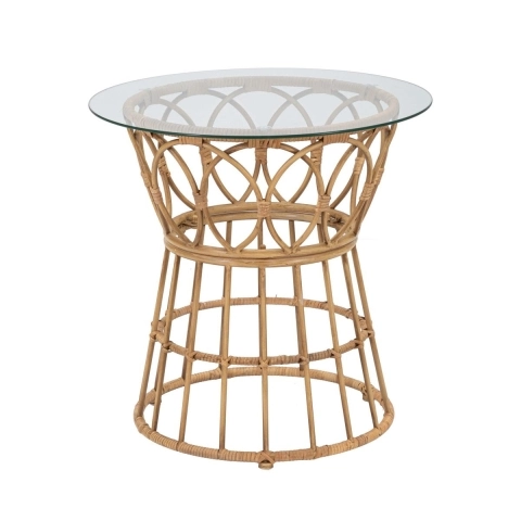 Ronde rattan bijzettafel met glazen blad 50x50cm Panama Circle Aanbieding