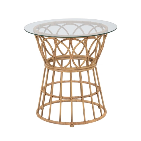 Table basse ronde en rotin avec plateau en verre 50x50cm Panama Circle Promotion
