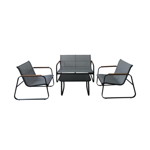Ensemble de jardin 4 places en acier avec table à verre Saint Martin Promotion