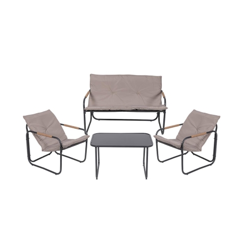 Ensemble de jardin 4 places en acier table basse avec plateau en verre coussins Cannes Promotion