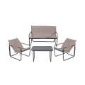 Ensemble de jardin 4 places en acier table basse avec plateau en verre coussins Cannes Promotion