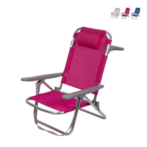 Strandstoel met kussen en armleuningen in aluminium, model Brasile Aanbieding
