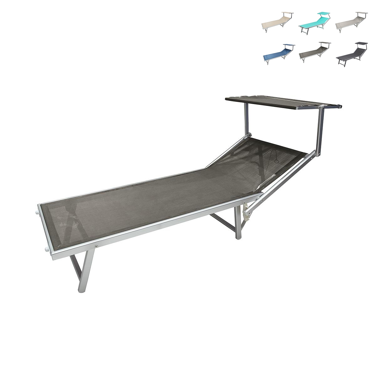 Chaise longue de jardin en aluminium avec pare-soleil Riccione Réductions Chaise longue de jardin en aluminium avec pare-soleil Riccione Réductions