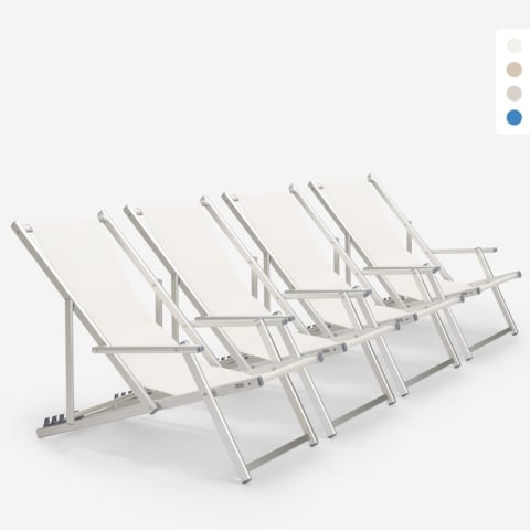 Set van 4 opvouwbare aluminium ligstoelen met armleuningen Riccione Gold Lux Aanbieding