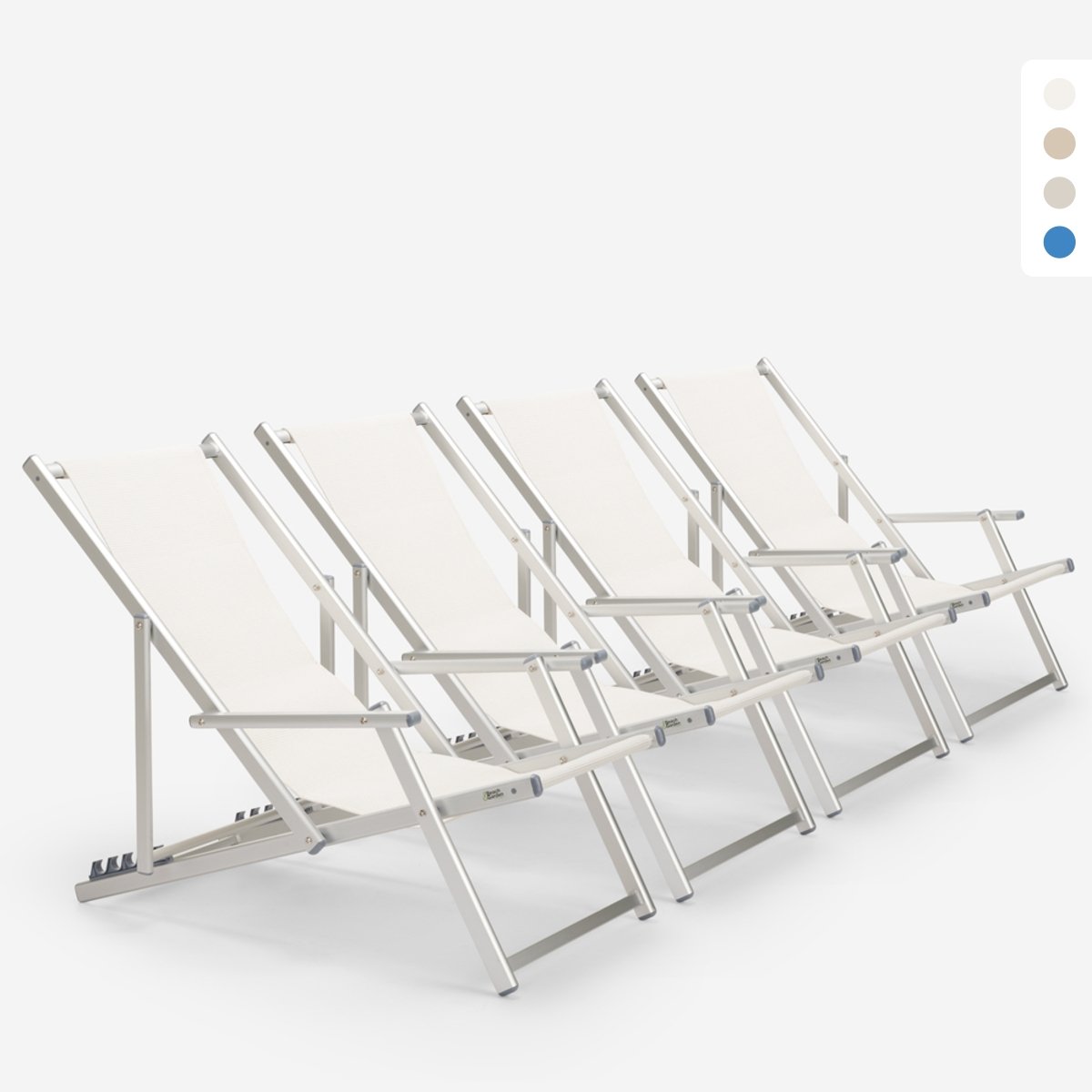 Set van 4 opvouwbare aluminium ligstoelen met armleuningen Riccione Gold Lux Aanbieding Set van 4 opvouwbare aluminium ligstoelen met armleuningen Riccione Gold Lux Aanbieding