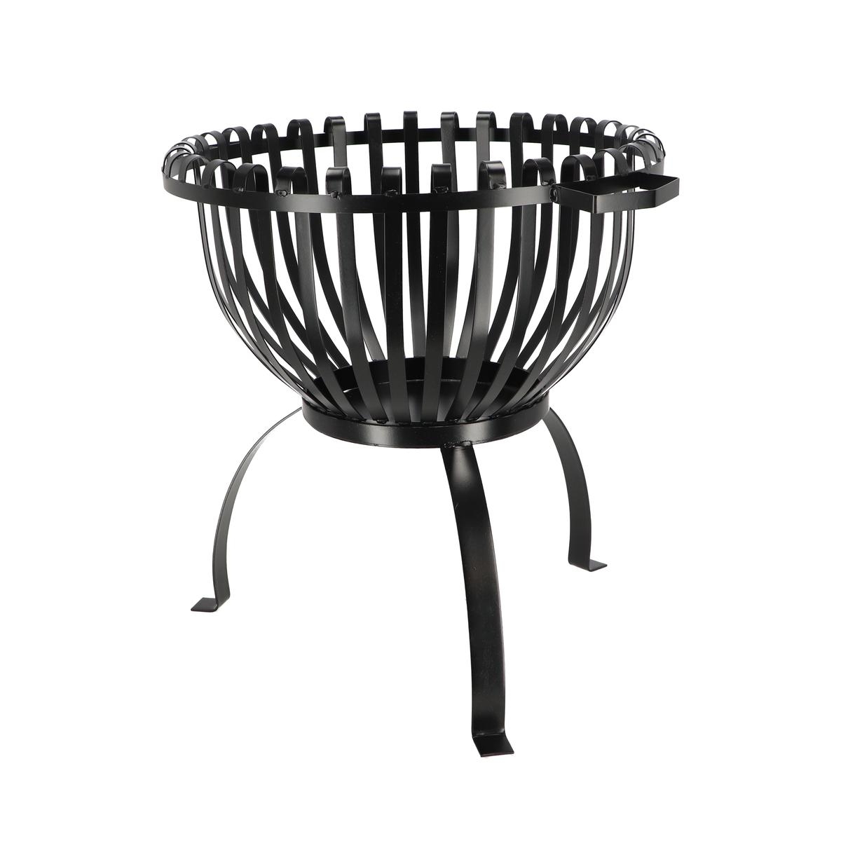 Verhoogde metalen vuurschaal voor de tuin, zwart, met handgrepen. Aanbieding