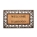 Paillasson d'entrée en caoutchouc et coco avec inscription Welcome Goodbye Promotion