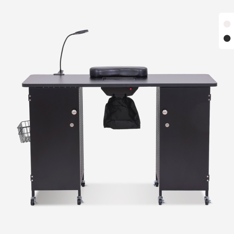 Table manucure avec roues aspirateur lampe blanc noir Talos Promotion