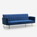 Canapé convertible 3 places clic clac moderne en velours avec pieds dorés Caullae Remises