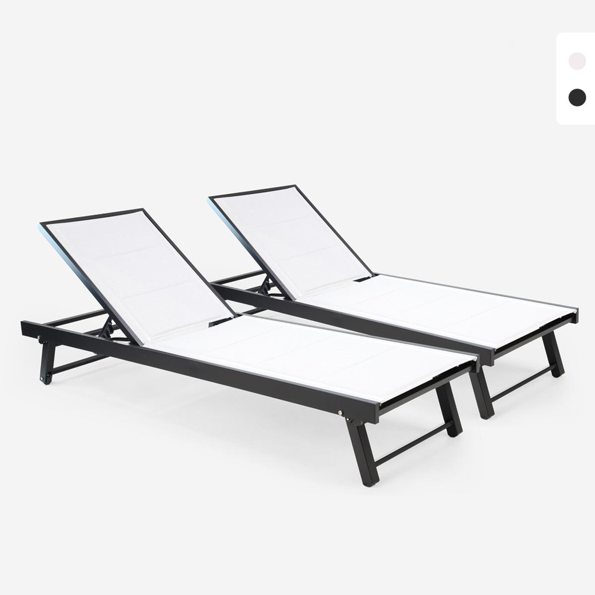 Lot de 2 transats de jardin avec roues réglables en aluminium Rimini Catalogue Lot de 2 transats de jardin avec roues réglables en aluminium Rimini Catalogue