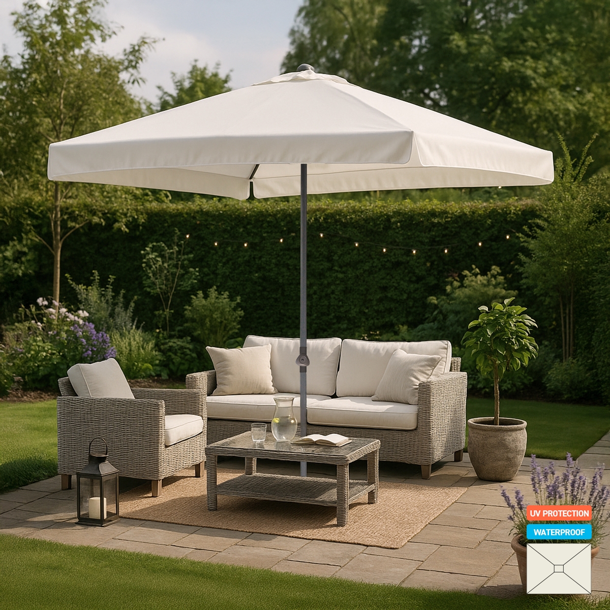 Parasol de jardin droit rectangulaire 3x2 en aluminium bar hôtel Eden