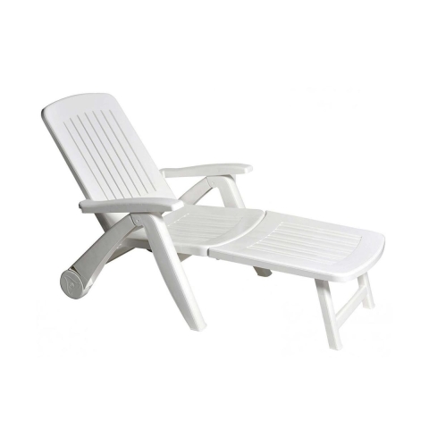 Opvouwbaar wit ligbed voor de tuin van kunststof met wielen Cancun Aanbieding