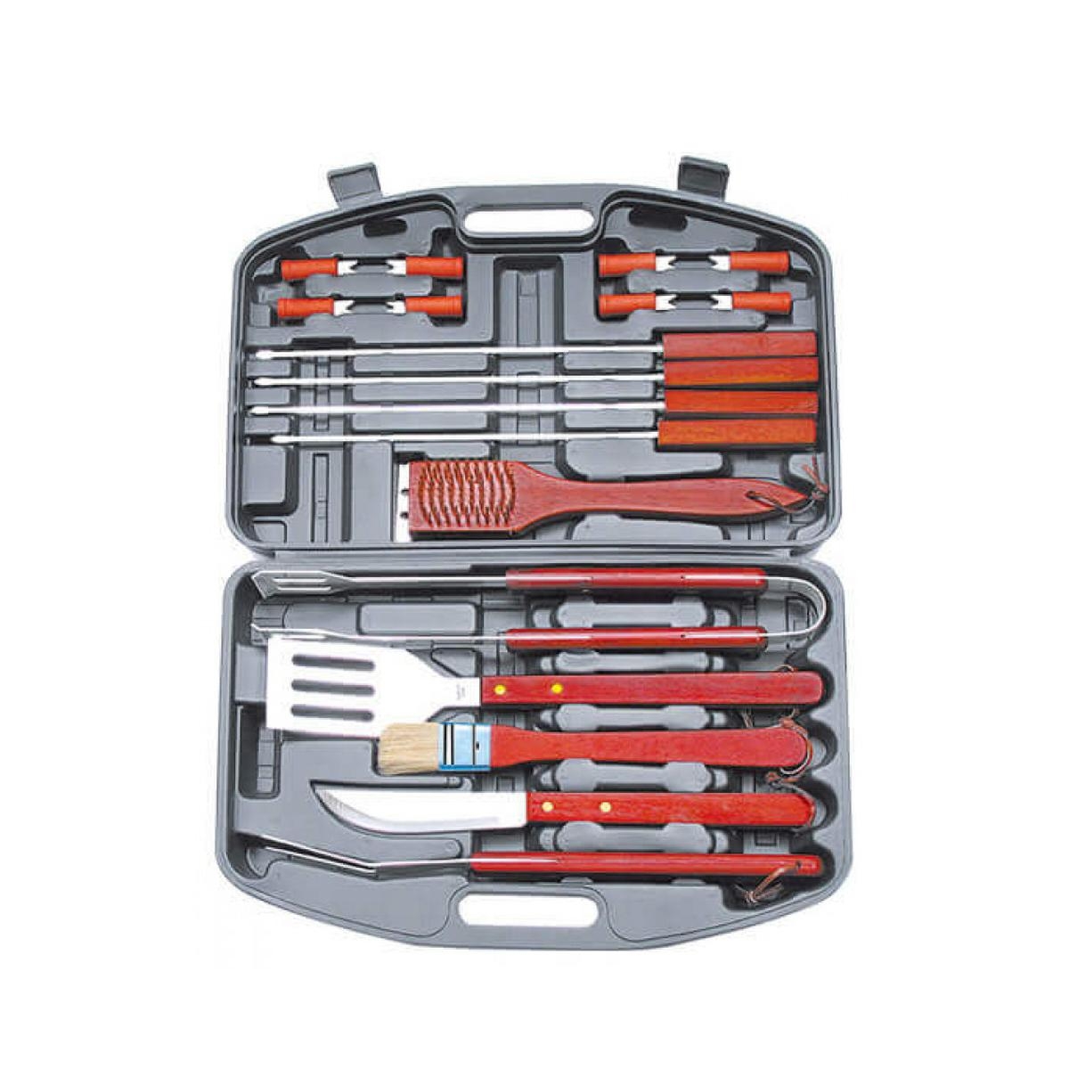 Barbecue gereedschapskoffer 18-delig met houten handvat Aanbieding Barbecue gereedschapskoffer 18-delig met houten handvat Aanbieding