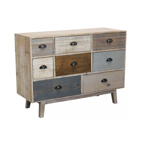 Gekleurde houten ladekast met 8 lades Shabby Chic Donald Aanbieding
