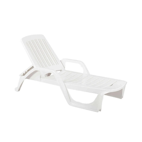 Witte tuin ligbed met wielen van polypropyleen voor bij het zwembad Zanzibar Aanbieding