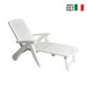 Chaise longue de jardin pliante blanche en plastique avec roulettes Cancun Offre
