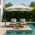 Vierkante zweefparasol 3x3m met zijarm en aluminium structuur Paradise Korting