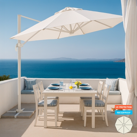 Parasol de jardin déporté en aluminium 3x3 Paradise White Promotion