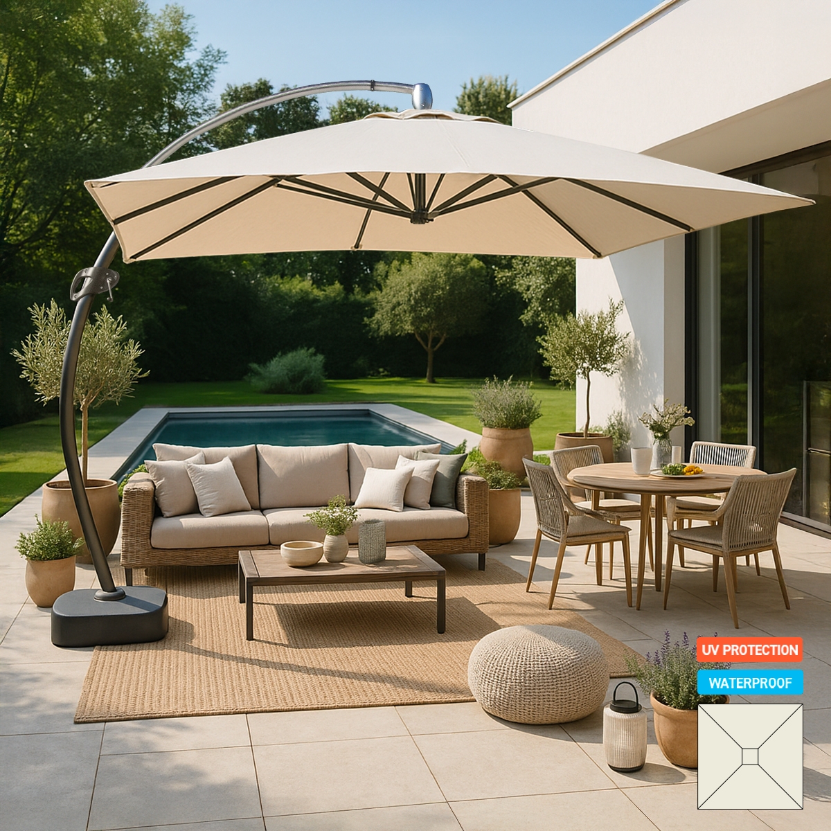 Parasol de jardin déporté 3.5 m carré bras en aluminium Copenaghen Promotion Parasol de jardin déporté 3.5 m carré bras en aluminium Copenaghen Promotion