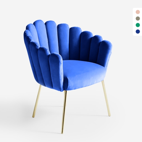 Kuipstoel in modern fluweel design met gouden poten Calicis Aanbieding