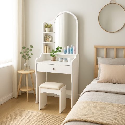 Kaptafel met spiegel en kruk Flora Aanbieding