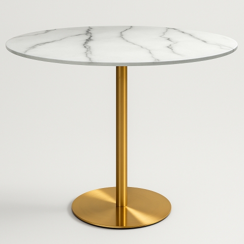 Ronde eettafel in Goblet-stijl 120 cm goud en marmereffect Monika+ Aanbieding