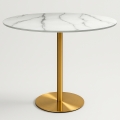 Table de salle à manger ronde style Goblet 120cm effet marbre doré Monika+ Promotion