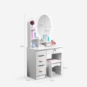 Make-up kaptafel Babette met ovale spiegel en kruk 