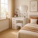 Make-up tafel Clara met spiegel in hartvorm en kruk Aanbieding