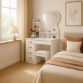 Make-up tafel Clara met spiegel in hartvorm en kruk Aanbieding