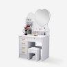 Coiffeuse et table de maquillage miroir en cœur et tabouret Clara 