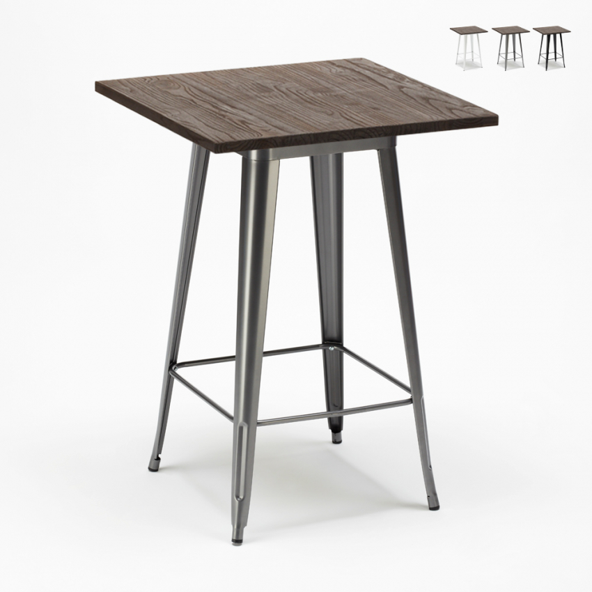 hoge tafel Lix-stijl van industrieel staal en hout 60x60 welded Catalogus