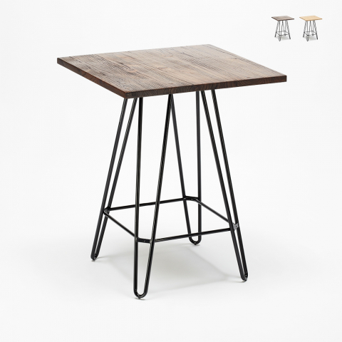 Table haute 60x60 industrielle pour tabouret de bar métal acier bois Bolt