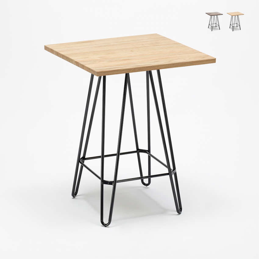 Hoge industriële tafel van metaal en hout 60x60 cm Bolt Kortingen