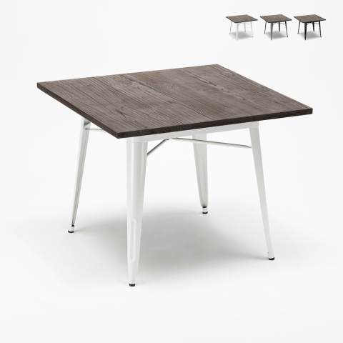 Table industrielle Tolix acier et bois 80x80 restaurant maison Allen