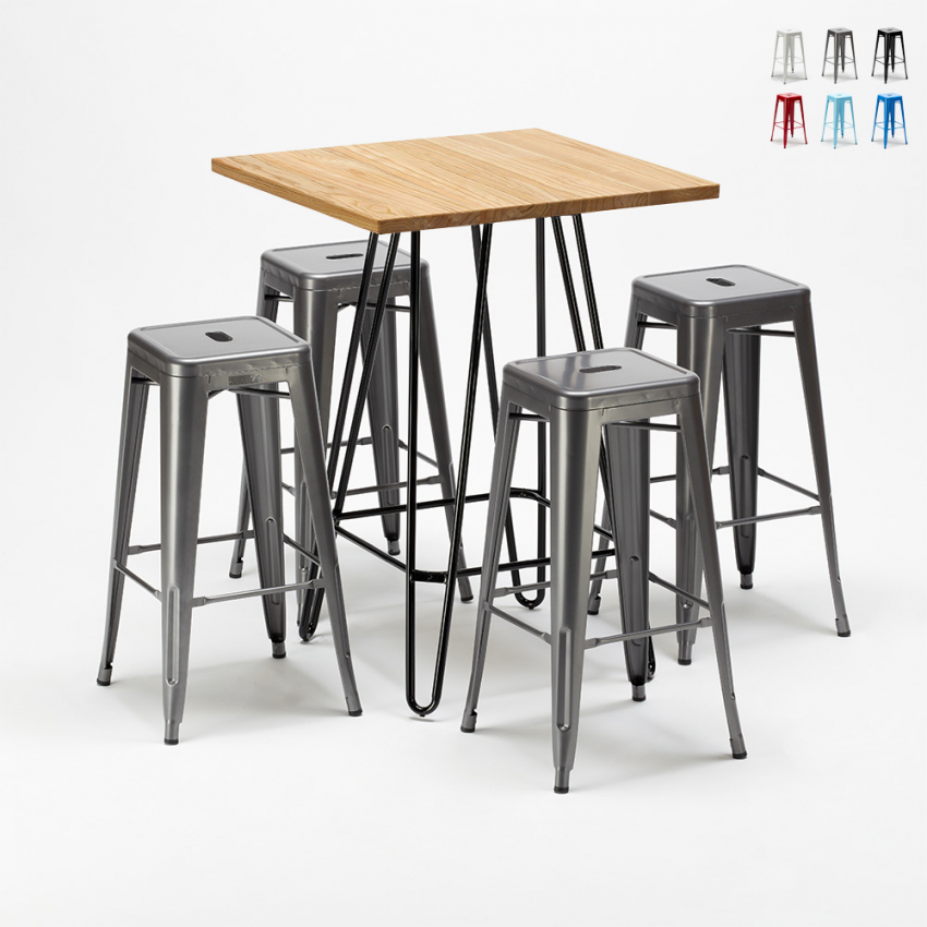 table haute 60×60 + 4 tabourets de bars en métal style brooklyn Dimensions table haute 60×60 + 4 tabourets de bars en métal style brooklyn Dimensions