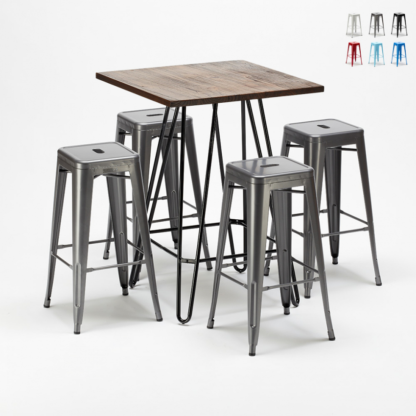 table haute 60×60 + 4 tabourets de bar style industriel kips bay Dimensions table haute 60×60 + 4 tabourets de bar style industriel kips bay Dimensions