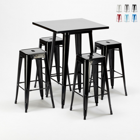 Table haute + 4 tabourets en métal style Tolix industriel New York Promotion