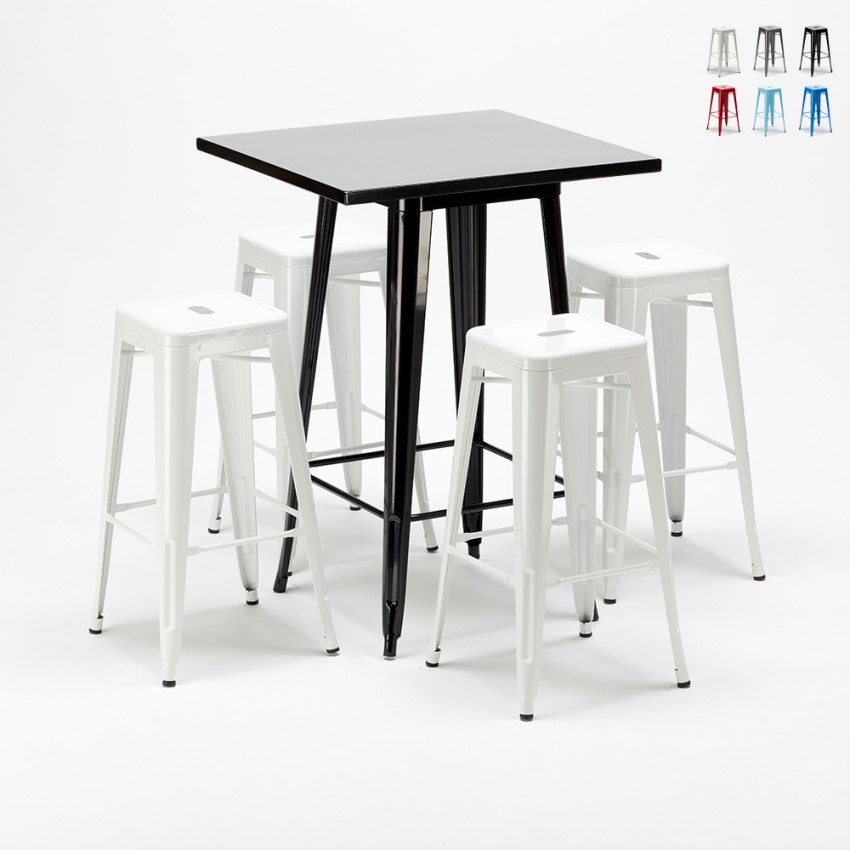 table haute + 4 tabourets en métal style industriel new york Dimensions table haute + 4 tabourets en métal style industriel new york Dimensions